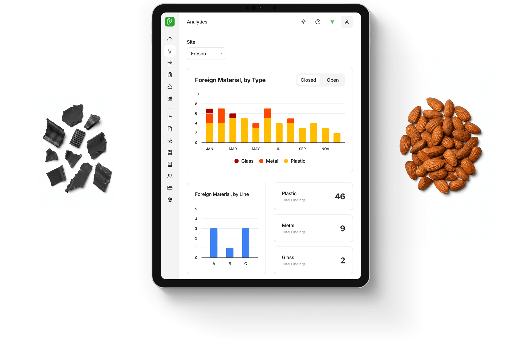 Foreign material analytics almonds