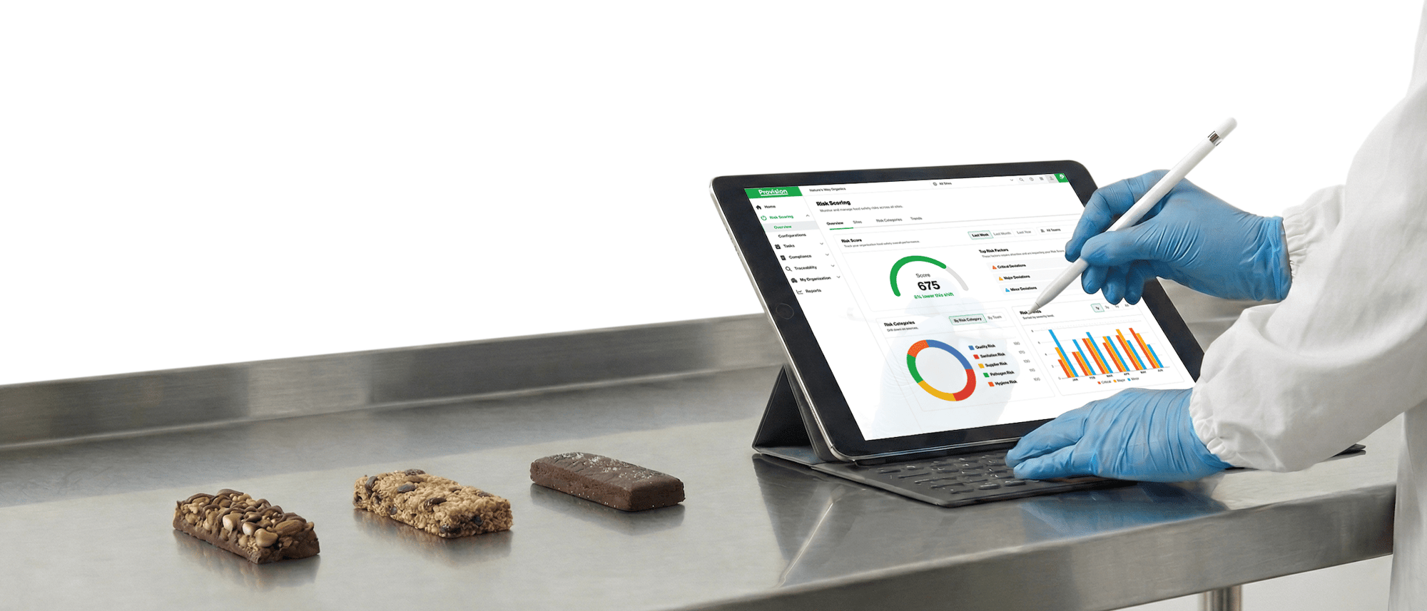 Risk scoring on ipad with granola bars nearby-min